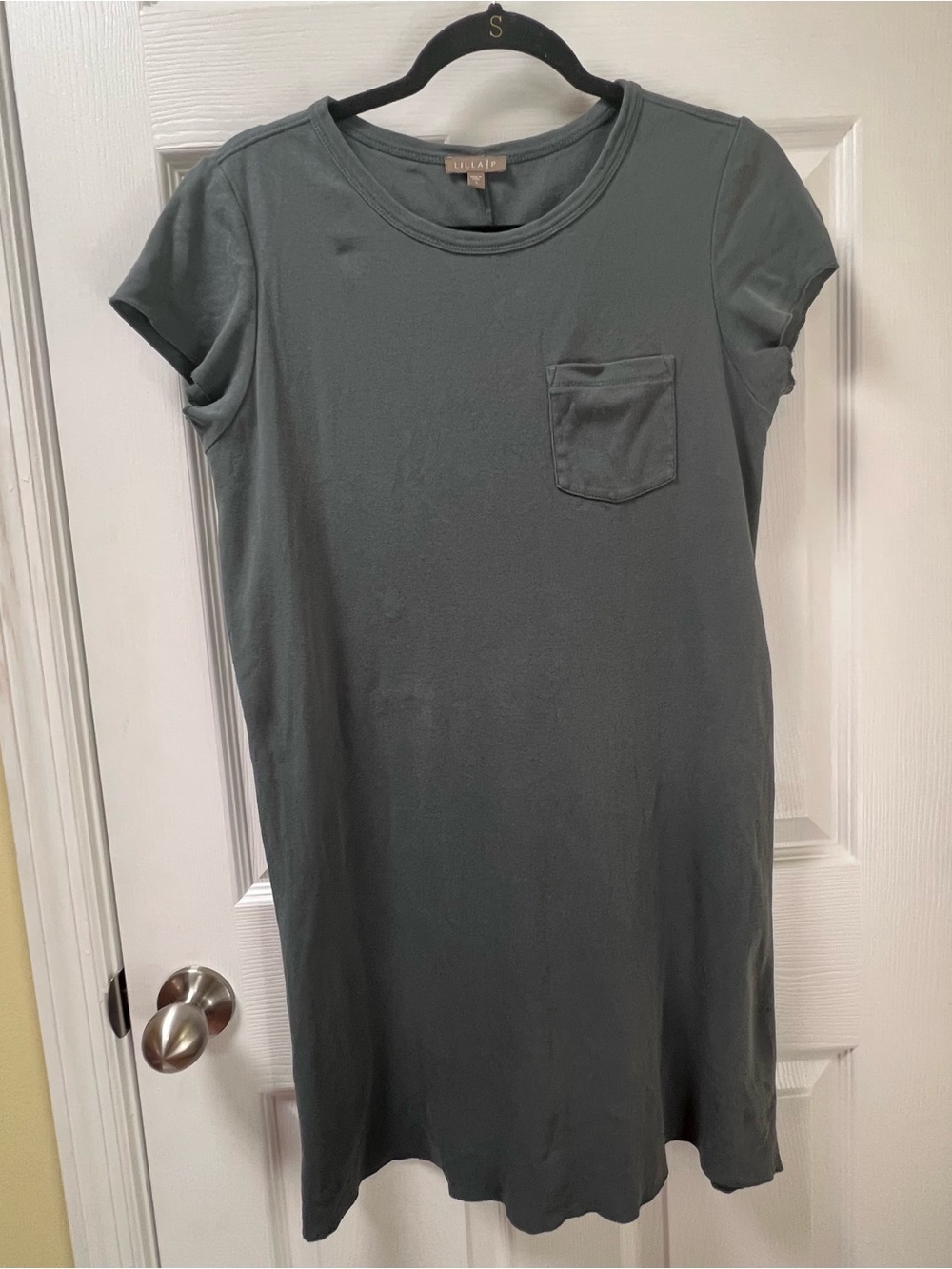 Lilla P Women's Cap Sleeve T Shirt Dress Knee Teal 100% Cotton